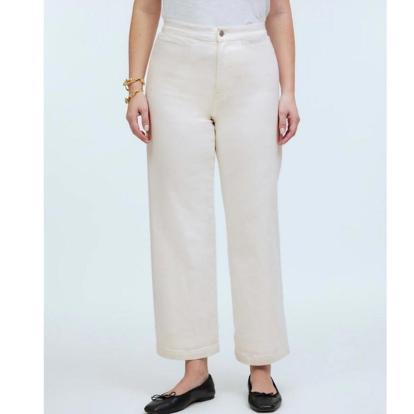 Madewell Emmett Wide Leg Barrel Jeans Size 27P Cream White Cotton Blend EUC - Picture 3 of 13